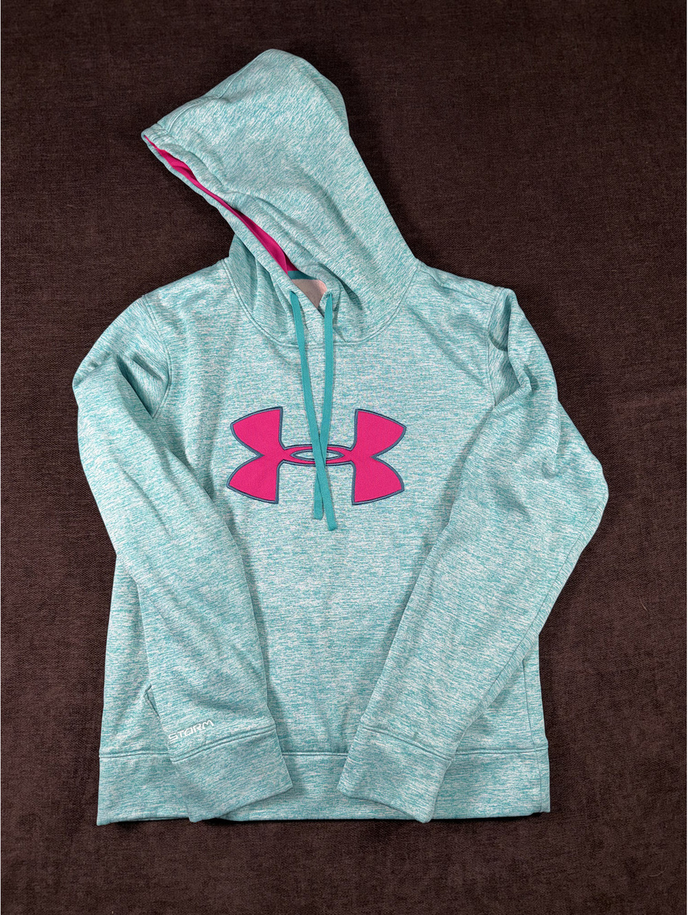 Under Armour Women's Light Blue and Pink Pullover Hoodie